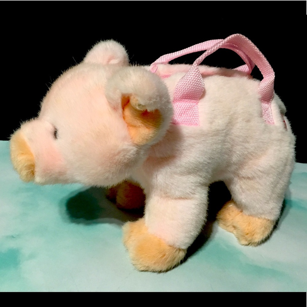 PINK PIG PLUSH PURSE VTG 90s FANCY ZOO ZIP TOP